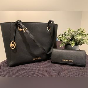Michael Kors large black tote with matching wallet